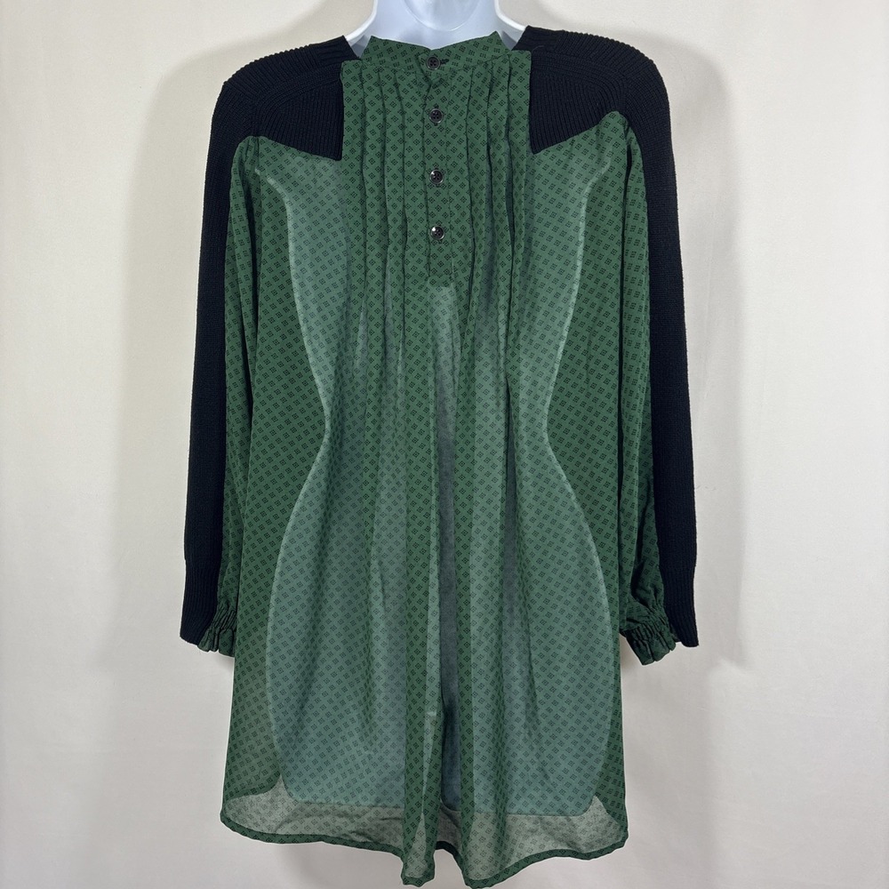Cabi 3520 Get Together Sweater Sz M Black Green Chiffon Hi-Low Tunic Top Flowy - Picture 3 of 5